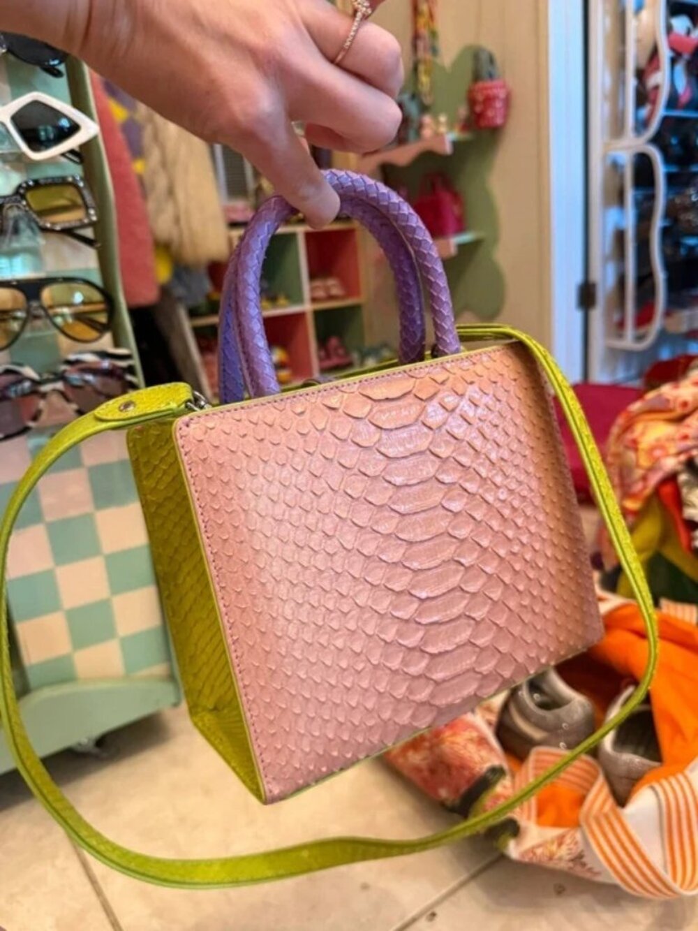 S’uvimol crocodile and Python multi color bag . With card authentic